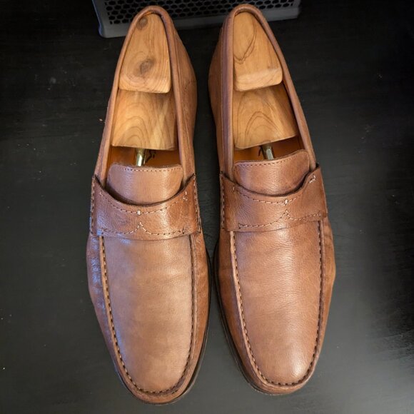 Santoni Brown Pebbled Leather Penny Loafers Men’s Size 11 Made in Italy main image 13